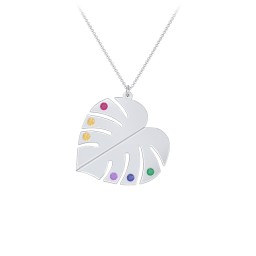 Engravable Monstera Leaf Necklace with Birthstones in 925 Sterling Silver with Ruby, Citrine, Emerald, Blue Sapphire, and Amethyst
