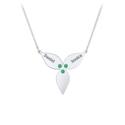 Engravable 3 Petal Flower Birthstone Necklace in 925 Sterling Silver with Emerald, Blue Topaz, and Amethyst