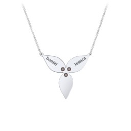 Engravable 3 Petal Flower Birthstone Necklace in 925 Sterling Silver with Smokey Quartz, Blue Topaz, and Amethyst