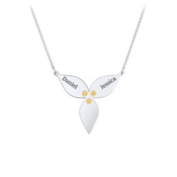 Engravable 3 Petal Flower Birthstone Necklace in 925 Sterling Silver with Citrine, Blue Topaz, and Amethyst