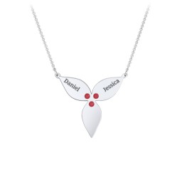 Engravable 3 Petal Flower Birthstone Necklace in 925 Sterling Silver with Garnet, Blue Topaz, and Amethyst