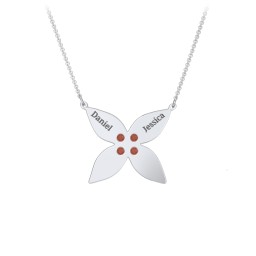 Engravable 4 Petal Flower Birthstone Necklace in 925 Sterling Silver with Garnet and Amethyst