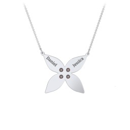 Engravable 4 Petal Flower Birthstone Necklace in 925 Sterling Silver with Smokey Quartz and Amethyst