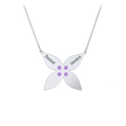Engravable 4 Petal Flower Birthstone Necklace in 925 Sterling Silver with Amethyst