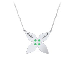 Engravable 4 Petal Flower Birthstone Necklace in 925 Sterling Silver with Emerald and Amethyst