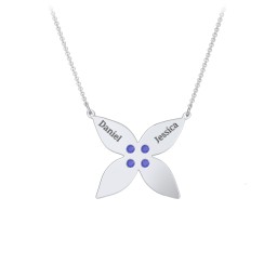 Engravable 4 Petal Flower Birthstone Necklace in 925 Sterling Silver with Blue Sapphire and Amethyst
