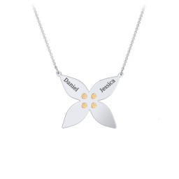 Engravable 4 Petal Flower Birthstone Necklace in 925 Sterling Silver with Citrine and Amethyst