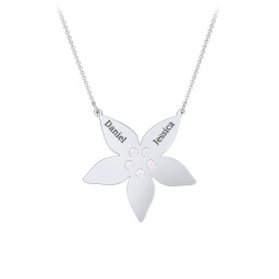 Engravable 5 Petal Flower Birthstone Necklace