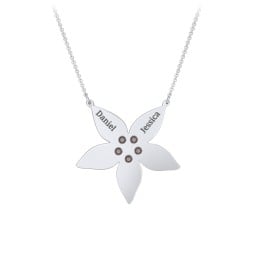 Engravable 5 Petal Flower Birthstone Necklace