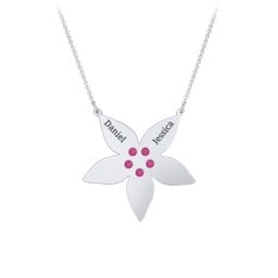 Engravable 5 Petal Flower Birthstone Necklace