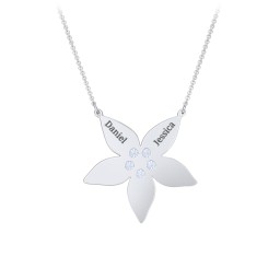 Engravable 5 Petal Flower Birthstone Necklace