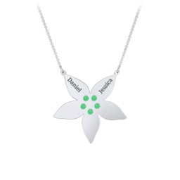 Engravable 5 Petal Flower Birthstone Necklace