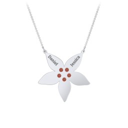 Engravable 5 Petal Flower Birthstone Necklace in 925 Sterling Silver with Garnet