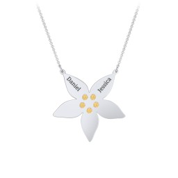 Engravable 5 Petal Flower Birthstone Necklace in 925 Sterling Silver with Citrine