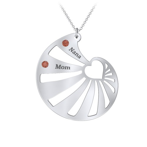 Engravable Spiral Heart Shell Birthstone Necklace – Sterling Silver with Garnet