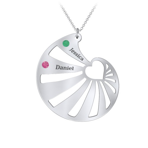 Engravable Spiral Heart Shell Birthstone Necklace