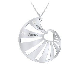 Engravable Spiral Heart Shell Birthstone Necklace in 925 Sterling Silver with Cubic Zirconia, Blue Topaz, Diamond, and Pink Tourmaline