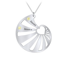 Engravable Spiral Heart Shell Birthstone Necklace in 925 Sterling Silver with Citrine, Blue Topaz, Diamond, and Pink Tourmaline