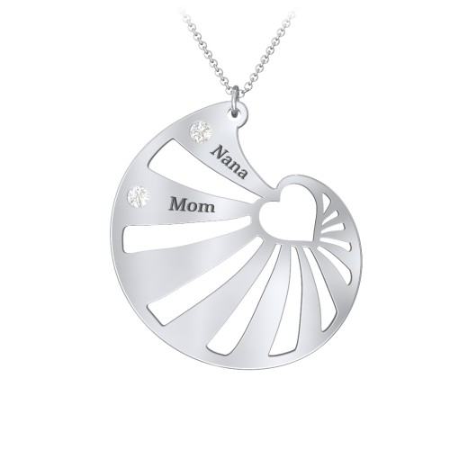 Engravable Spiral Heart Shell Birthstone Necklace – Sterling Silver with Cubic Zirconia