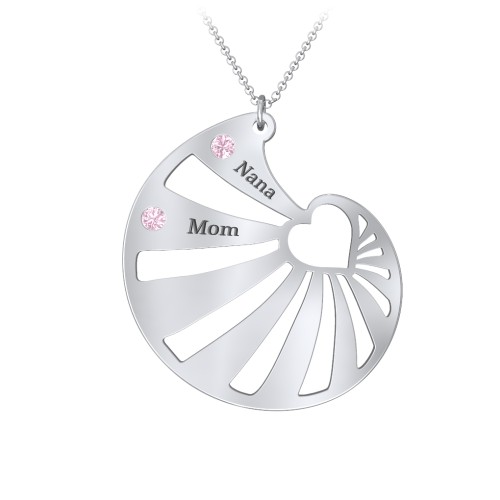Engravable Spiral Heart Shell Birthstone Necklace – Sterling Silver with Pink Tourmaline