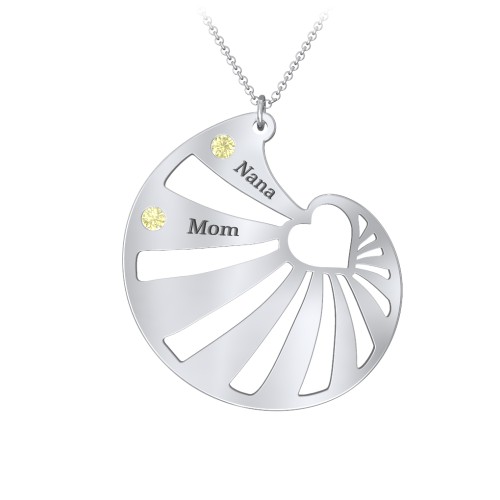 Engravable Spiral Heart Shell Birthstone Necklace – Sterling Silver with Citrine