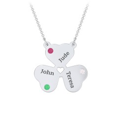 Engravable 3 Leaf Clover Birthstone Necklace – Sterling Silver with Emerald, Ruby, and Cubic Zirconia