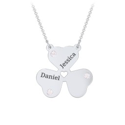 Engravable 3 Leaf Clover Birthstone Necklace in 925 Sterling Silver with Cubic Zirconia