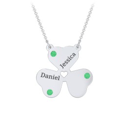 Engravable 3 Leaf Clover Birthstone Necklace in 925 Sterling Silver with Emerald