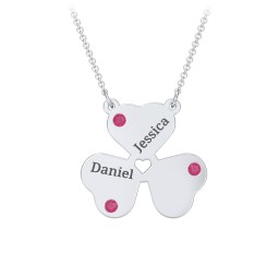 Engravable 3 Leaf Clover Birthstone Necklace in 925 Sterling Silver with Ruby