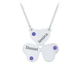 Engravable 3 Leaf Clover Birthstone Necklace in 925 Sterling Silver with Blue Sapphire