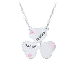 Engravable 3 Leaf Clover Birthstone Necklace in 925 Sterling Silver with Pink Tourmaline
