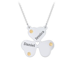 Engravable 3 Leaf Clover Birthstone Necklace in 925 Sterling Silver with Citrine