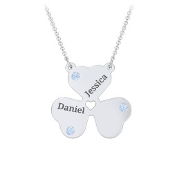 Engravable 3 Leaf Clover Birthstone Necklace in 925 Sterling Silver with Blue Topaz