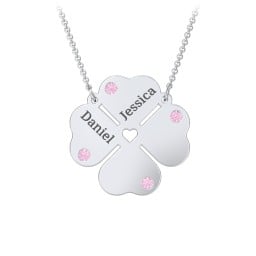 Engravable 4 Leaf Clover Birthstone Necklace