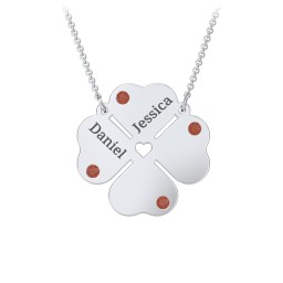 Engravable 4 Leaf Clover Birthstone Necklace in 925 Sterling Silver with Garnet