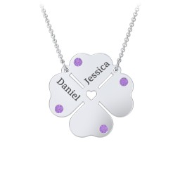 Engravable 4 Leaf Clover Birthstone Necklace in 925 Sterling Silver with Amethyst