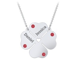 Engravable 4 Leaf Clover Birthstone Necklace in 925 Sterling Silver with Garnet