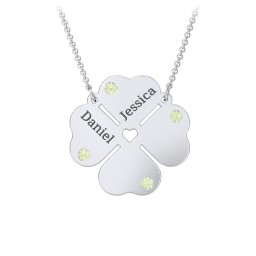 Engravable 4 Leaf Clover Birthstone Necklace in 925 Sterling Silver with Peridot