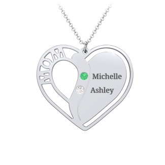 "Mom" Heart Necklace with Row of Birthstones