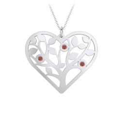 Heart Family Tree Mother's Necklace with 3-6 Birthstones in 925 Sterling Silver with Garnet, Blue Sapphire, Pink Tourmaline, and Blue Topaz