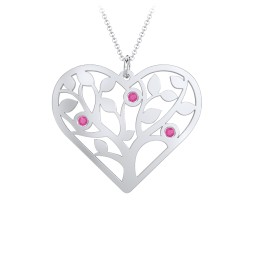 Heart Family Tree Mother's Necklace with 3-6 Birthstones in 925 Sterling Silver with Ruby, Blue Sapphire, Pink Tourmaline, and Blue Topaz