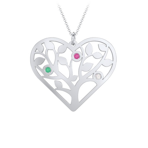 Heart Family Tree Mother's Necklace with 3-6 Birthstones
