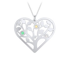 Heart Family Tree Mother's Necklace with 3-6 Birthstones – Sterling Silver with Emerald, Citrine, and Cubic Zirconia