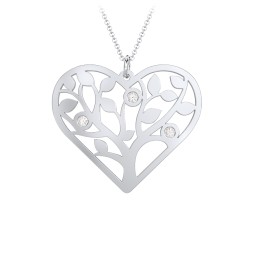 Heart Family Tree Mother's Necklace with 3-6 Birthstones in 925 Sterling Silver with Cubic Zirconia, Blue Sapphire, Pink Tourmaline, and Blue Topaz