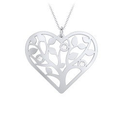 Heart Family Tree Mother's Necklace with 3-6 Birthstones in 925 Sterling Silver with Diamond, Blue Sapphire, Pink Tourmaline, and Blue Topaz