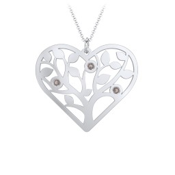 Heart Family Tree Mother's Necklace with 3-6 Birthstones in 925 Sterling Silver with Smokey Quartz, Blue Sapphire, Pink Tourmaline, and Blue Topaz