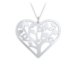 Heart Family Tree Mother's Necklace with 3-6 Birthstones in 925 Sterling Silver with Blue Topaz, Blue Sapphire, and Pink Tourmaline