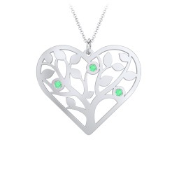 Heart Family Tree Mother's Necklace with 3-6 Birthstones in 925 Sterling Silver with Emerald, Blue Sapphire, Pink Tourmaline, and Blue Topaz