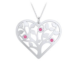 Heart Family Tree Mother's Necklace with 3-6 Birthstones in 925 Sterling Silver with Ruby, Blue Sapphire, Pink Tourmaline, and Blue Topaz