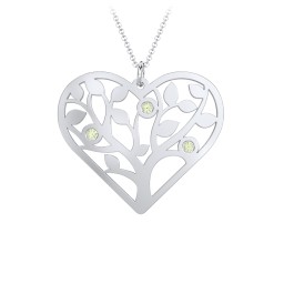 Heart Family Tree Mother's Necklace with 3-6 Birthstones in 925 Sterling Silver with Peridot, Blue Sapphire, Pink Tourmaline, and Blue Topaz